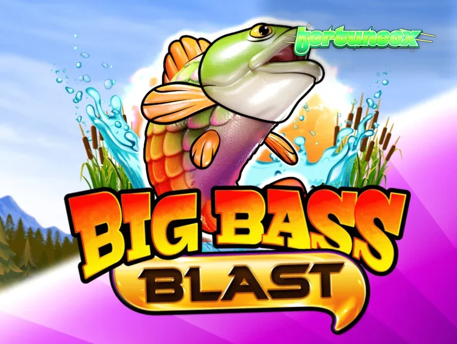 Interface do jogo Big Bass Blast com elementos de pesca e luzes neon